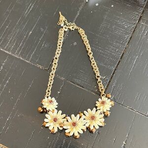 Betsey Johnson Gold-Tone Daisy Necklace with Cream Petals and Amber Stones